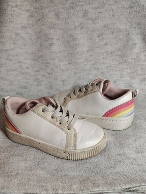 Carter's White Sneakers with Pink and Rainbow Stripe